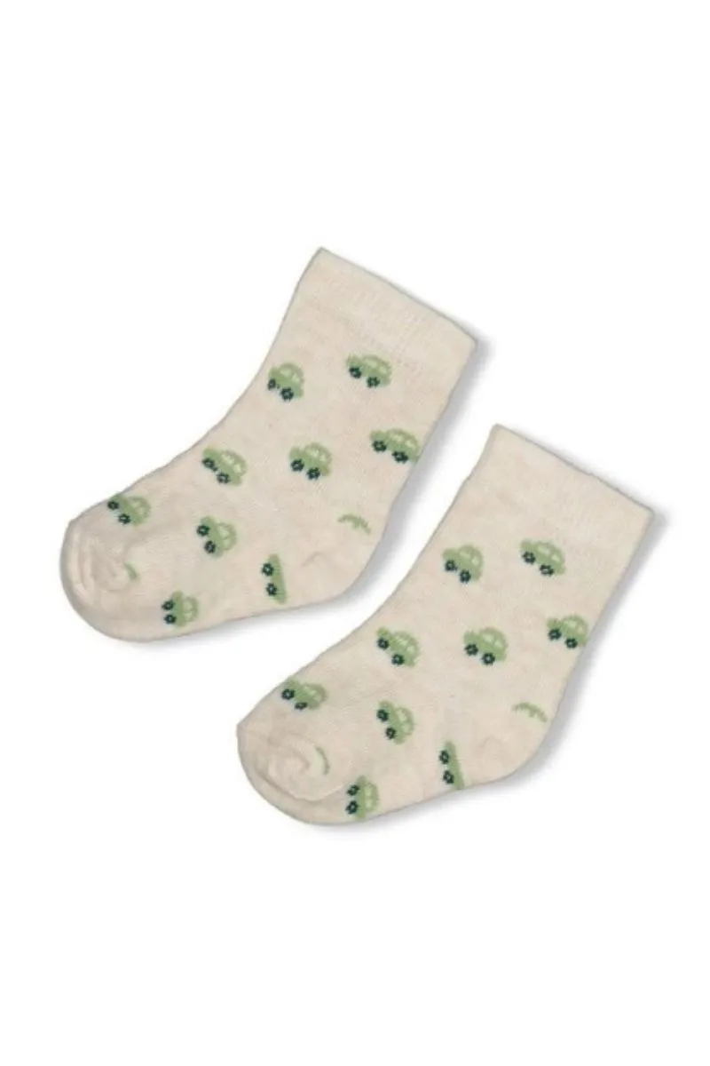 Feetje sokjes Beep Beep offwhite melange, paar babykousjes